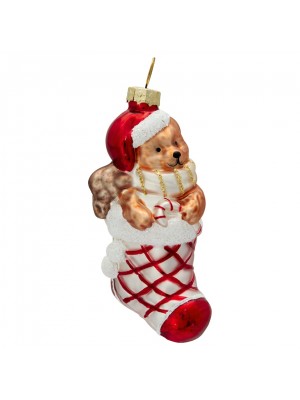 Новогодняя игрушка Stocking red w/bear