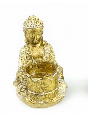 Подсвечник Будда золотой 14см (поликерамика)