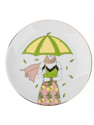 Тарелка Девушка с зонтиком (лимон)