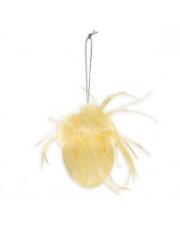 Украшение яйцо с пером  pale yellow hanging