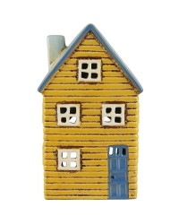 Подсвечник House Thorshavn Желтый с синей дверью 18*11*8 см 