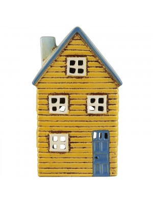 Подсвечник House Thorshavn Желтый с синей дверью 18*11*8 см 